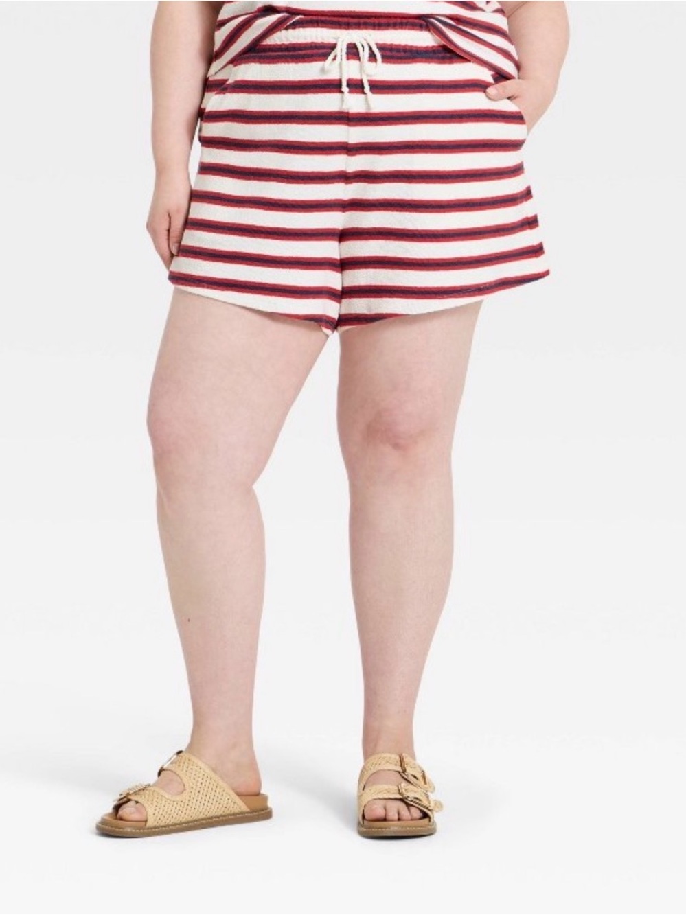 Universal Thread Striped High-Waist Drawstring Shorts in Red and White